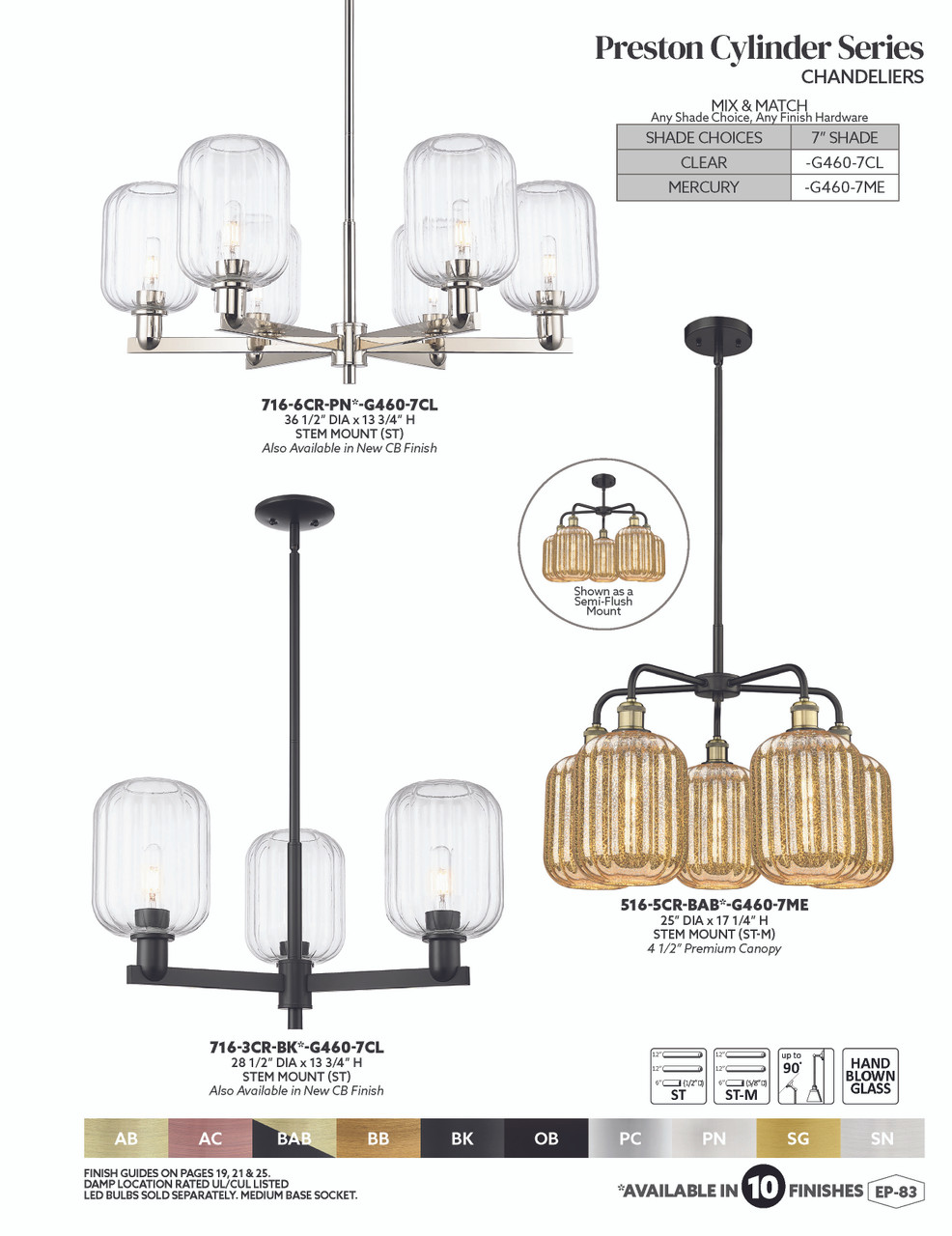 INNOVATIONS 716-6CR-CB-G460-7ME Preston 6-Light Chandelier Satin Nickel