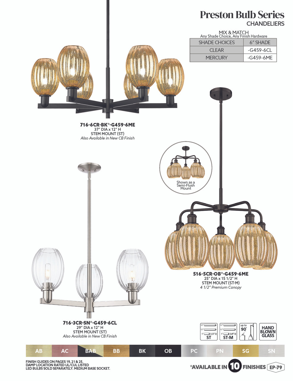 INNOVATIONS 716-6CR-BAB-G459-6CL Preston 6-Light Chandelier Black Antique Brass