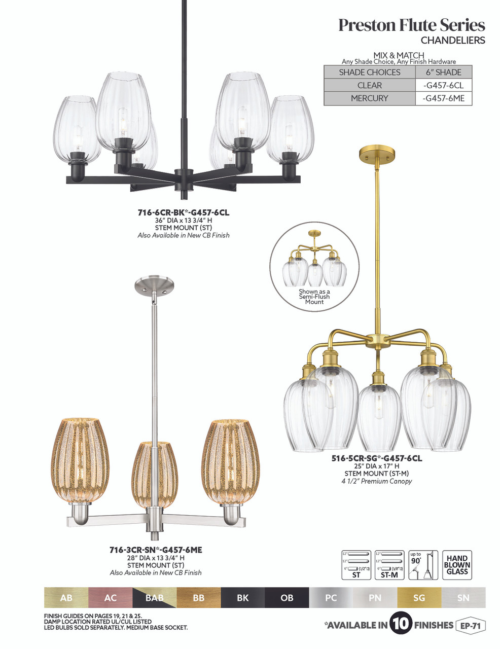INNOVATIONS 716-6CR-SG-G457-6CL Preston 6-Light Chandelier Satin Gold