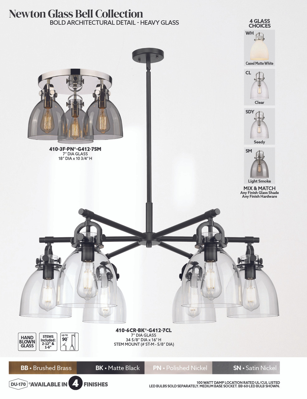 INNOVATIONS 410-6CR-CB-G412-7SM Newton Bell 6-Light Chandelier Champagne Bronze