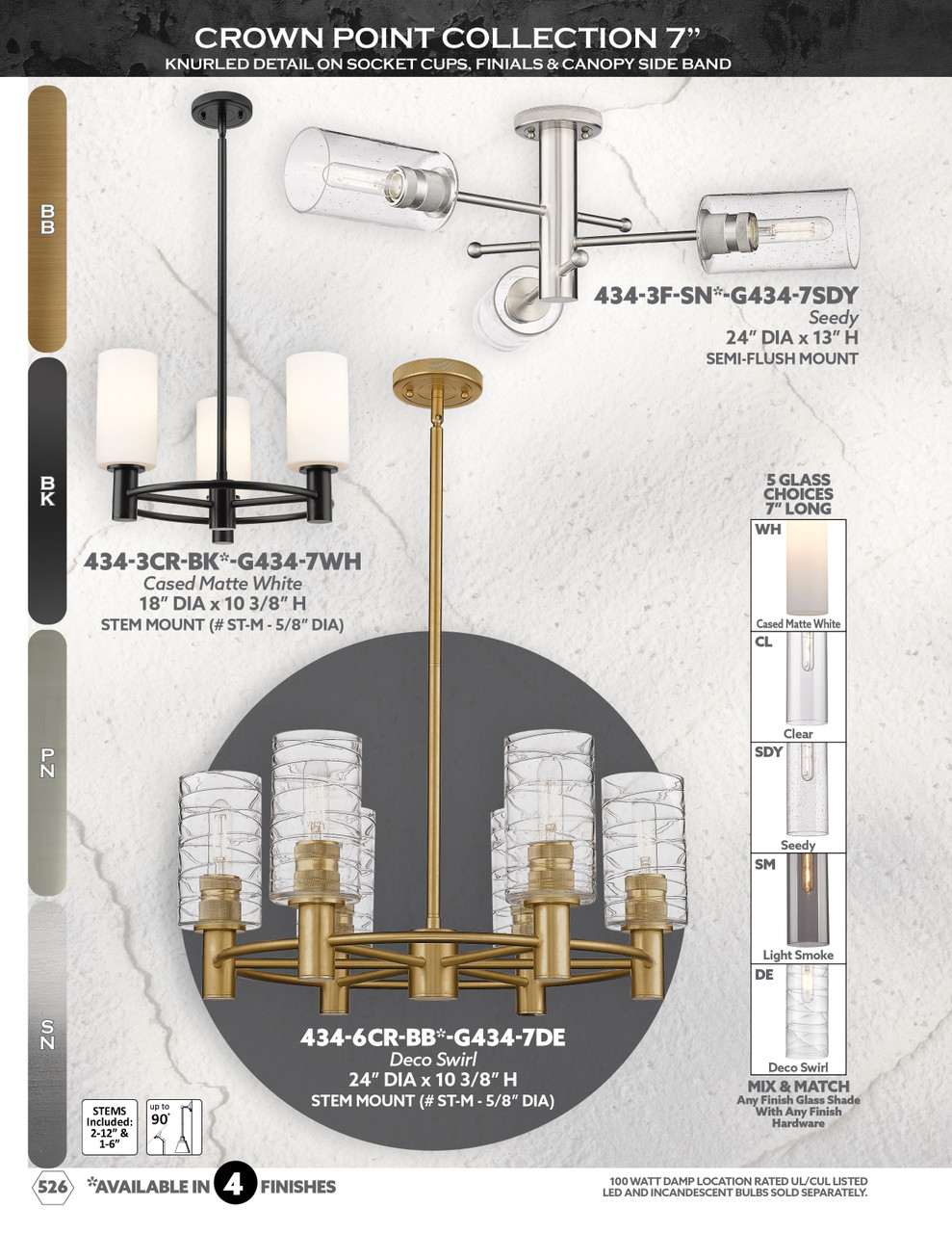 INNOVATIONS 434-8CR-PN-G122-6 Crown Point 8-Light Chandelier Polished Nickel
