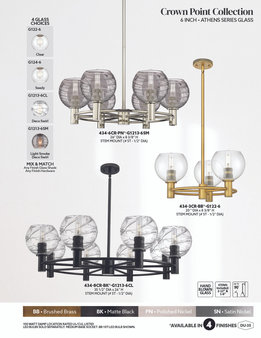 INNOVATIONS 434-8CR-PN-G1213-6SM Crown Point 8-Light Chandelier Polished Nickel