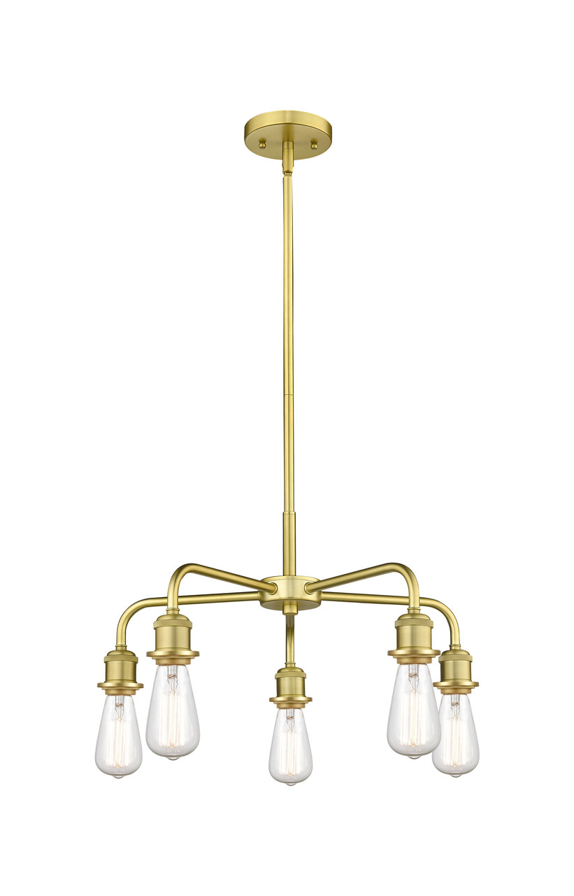 INNOVATIONS 516-5CR-SG-G559-8GWH Bridal Veil 5-Light Chandelier Satin Gold