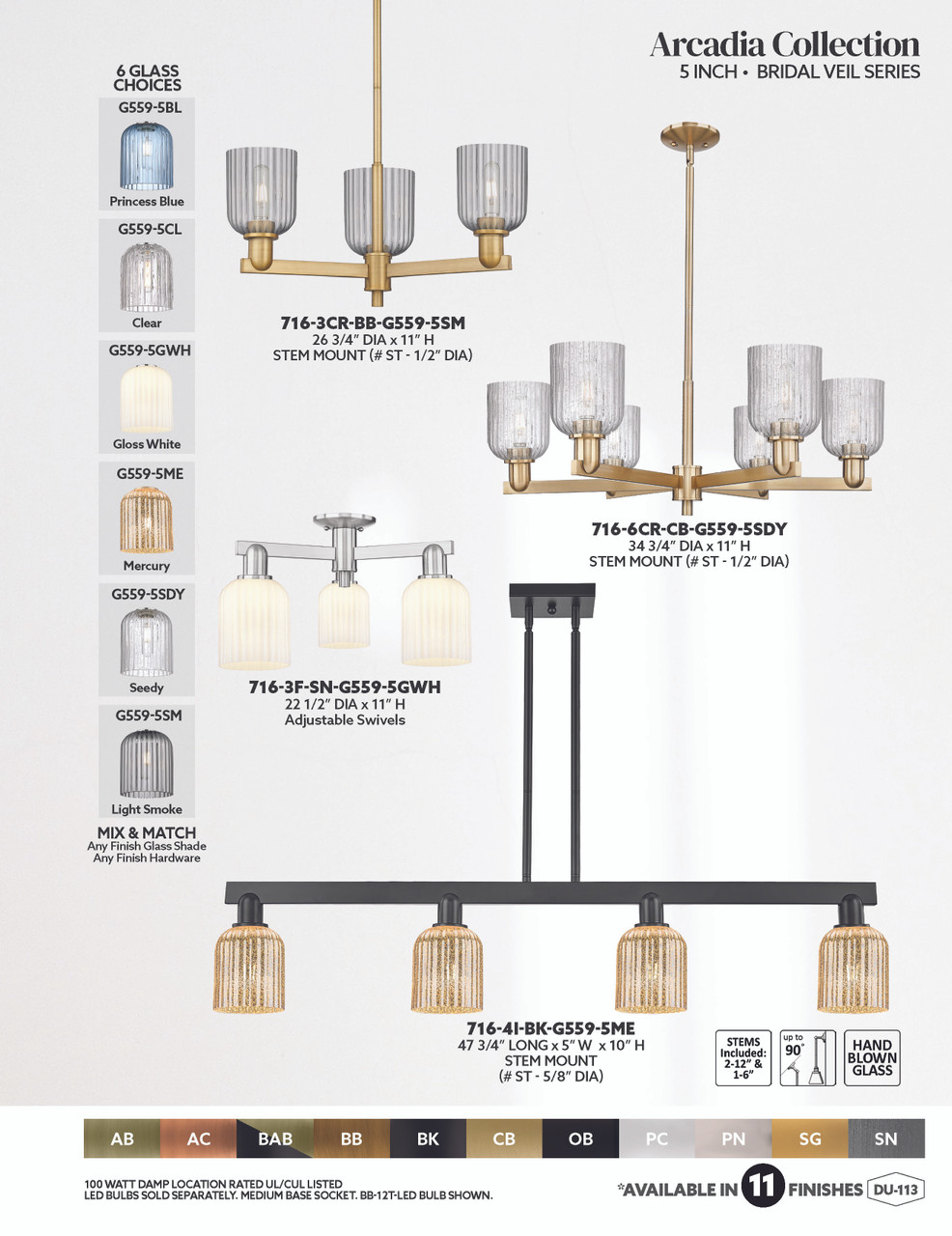 INNOVATIONS 716-3F-BAB-G559-5SM Bridal Veil 3-Light Semi-Flush Mount Black Antique Brass