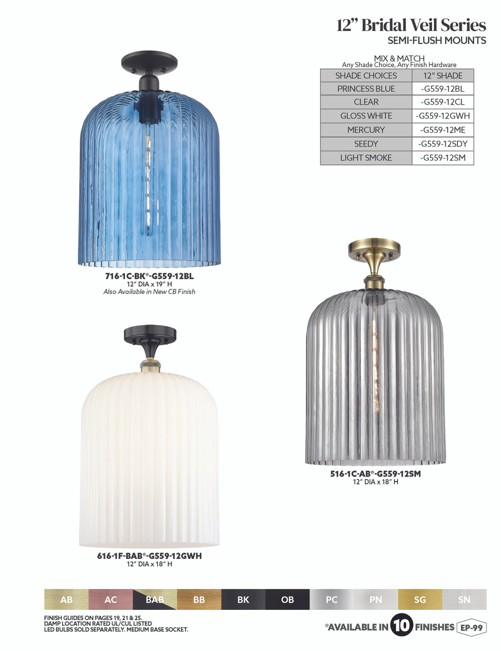 INNOVATIONS 716-1C-PC-G559-12BL Bridal Veil 1-Light Semi-Flush Mount Polished Chrome