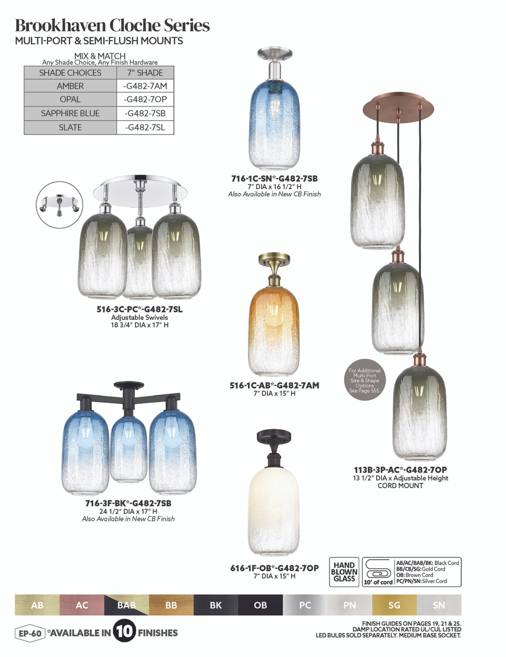 INNOVATIONS 716-3F-OB-G482-7SB Brookhaven Cloche 3-Light Semi-Flush Mount Oil Rubbed Bronze