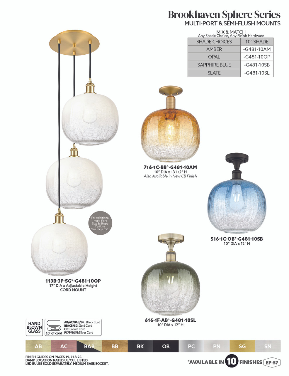 INNOVATIONS 716-1C-SG-G481-10AM Brookhaven Sphere 1-Light Semi-Flush Mount Satin Gold