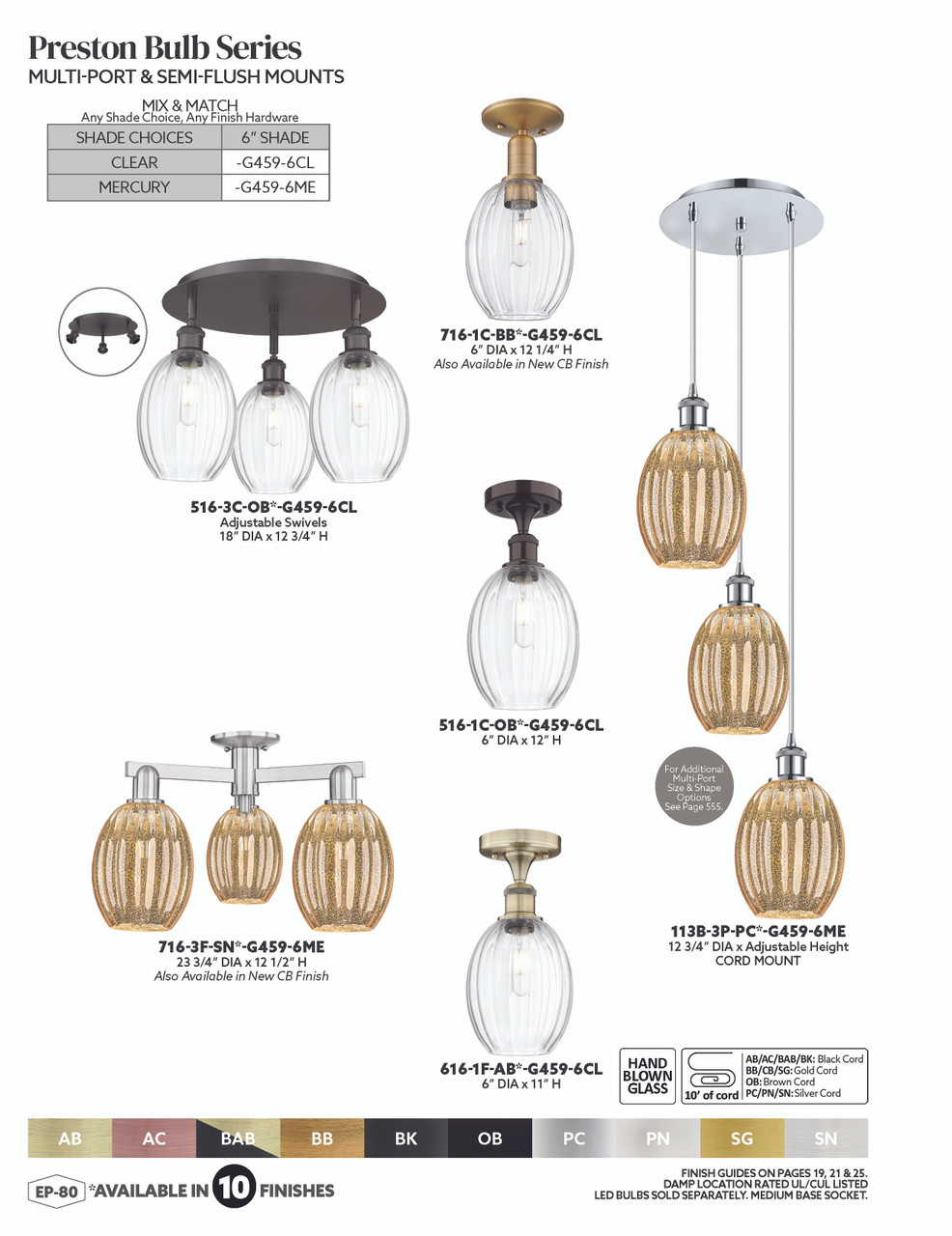 INNOVATIONS 716-3F-PC-G459-6CL Preston 3-Light Semi-Flush Mount Polished Chrome
