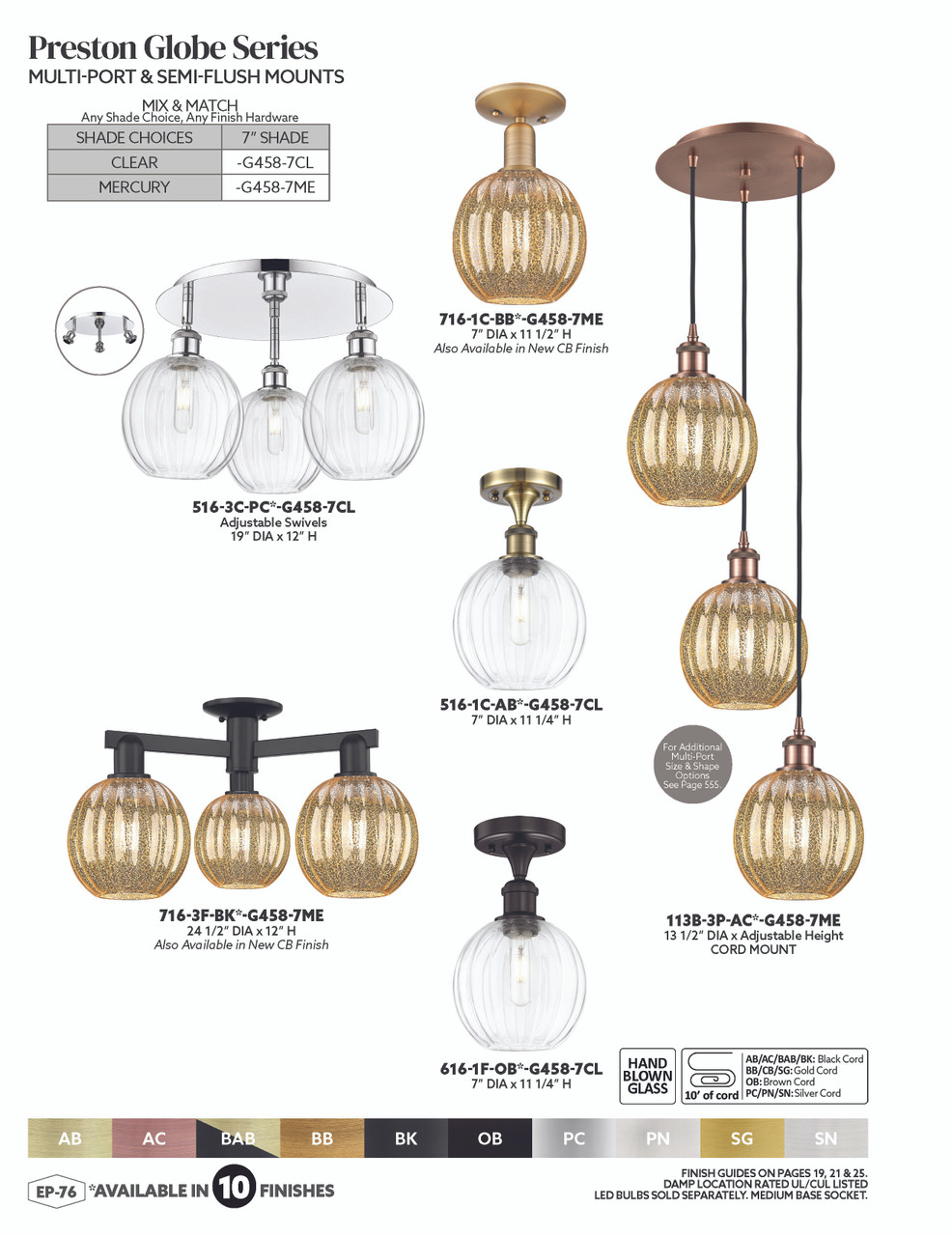 INNOVATIONS 716-3F-AB-G458-7ME Preston 3-Light Semi-Flush Mount Antique Brass