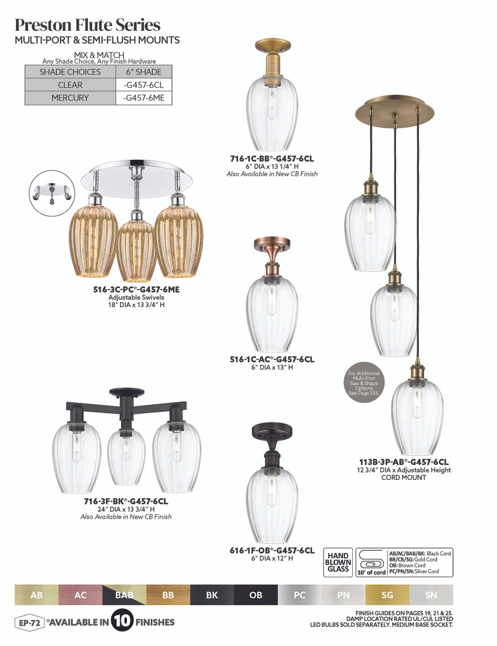 INNOVATIONS 716-3F-BB-G457-6ME Preston 3-Light Semi-Flush Mount Brushed Brass