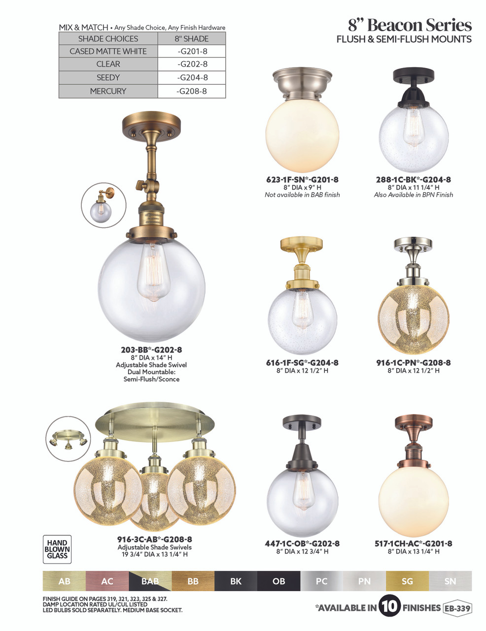 INNOVATIONS 517-1CH-AC-G208-8 Beacon 1-Light Semi-Flush Mount Antique Copper