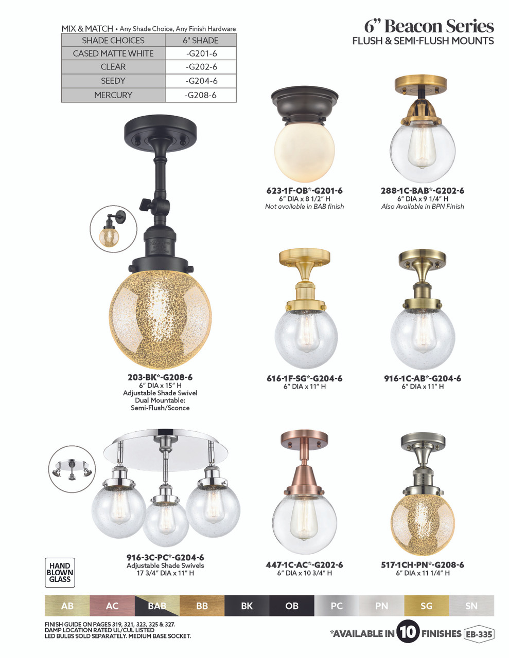 INNOVATIONS 916-1C-OB-G208-6 Beacon 1-Light Semi-Flush Mount Oil Rubbed Bronze