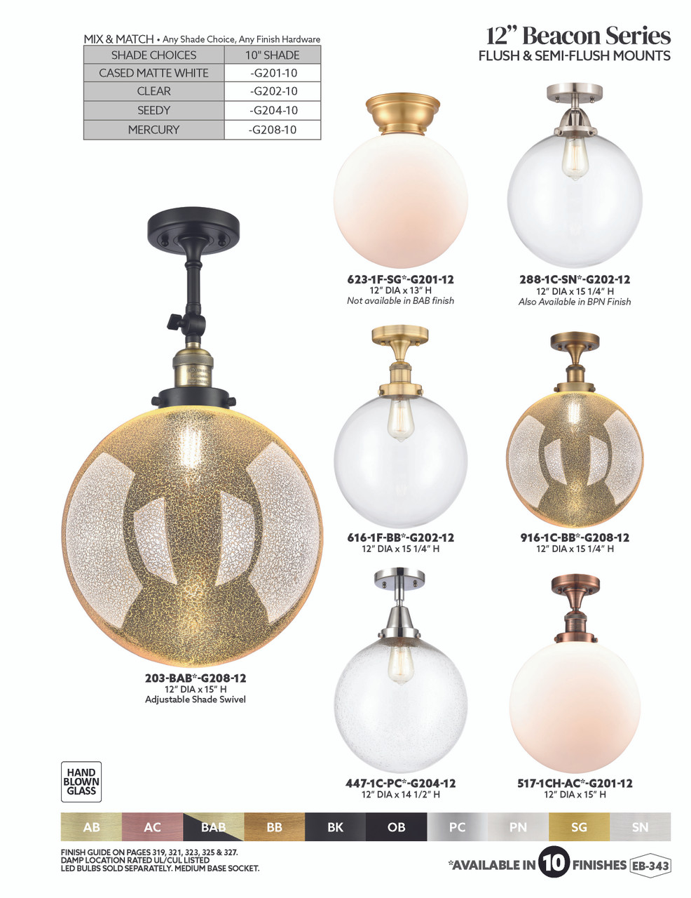 INNOVATIONS 288-1C-PN-G208-12 Beacon 1-Light Semi-Flush Mount Polished Nickel