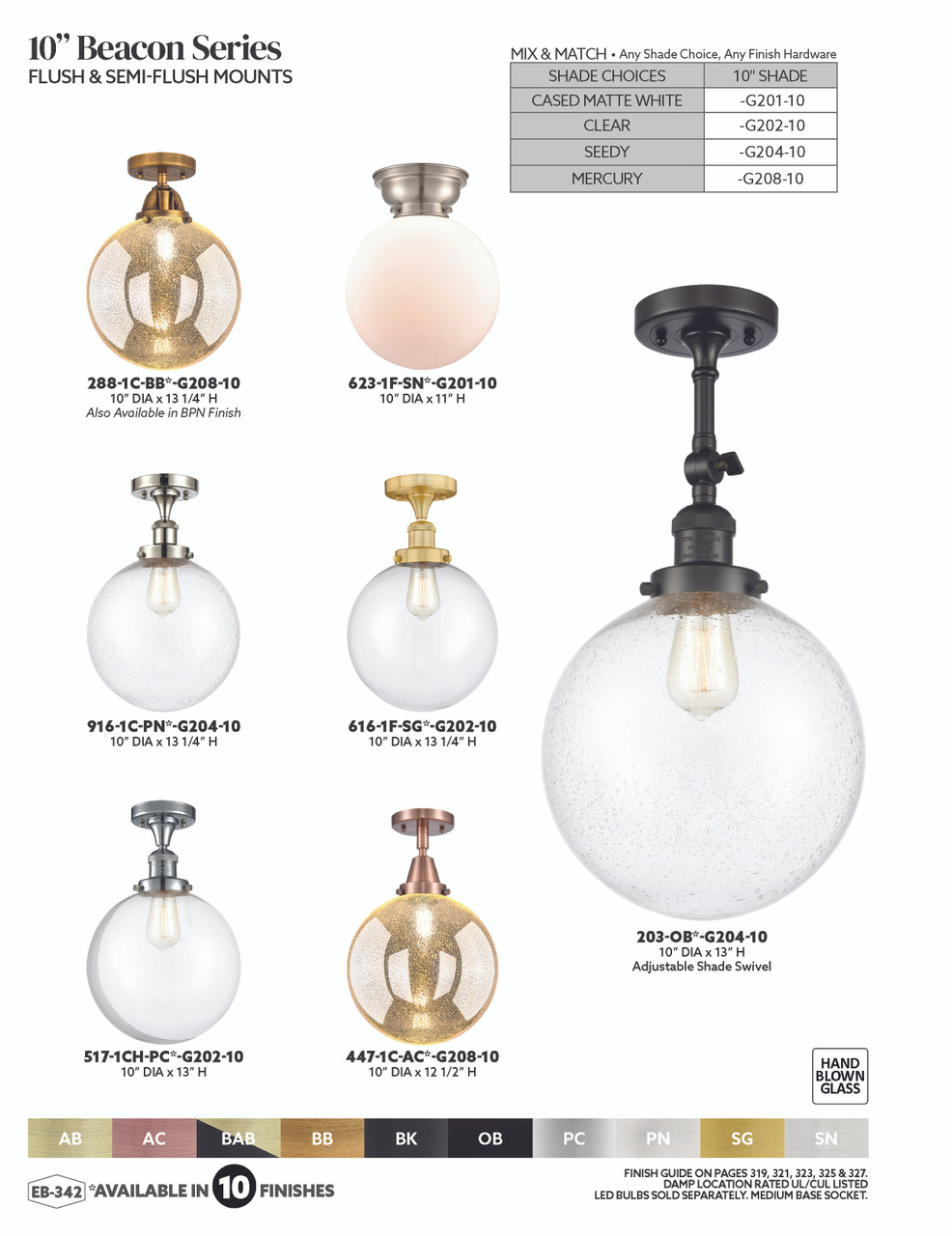 INNOVATIONS 517-1CH-BB-G208-10 Beacon 1-Light Semi-Flush Mount Brushed Brass