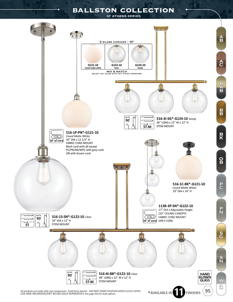 INNOVATIONS 516-1C-BB-G128-10 Athens 1-Light Semi-Flush Mount Brushed Brass