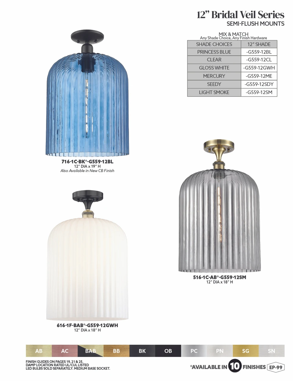 INNOVATIONS 616-1F-SN-G559-12SM Bridal Veil 1-Light Semi-Flush Mount Brushed Satin Nickel