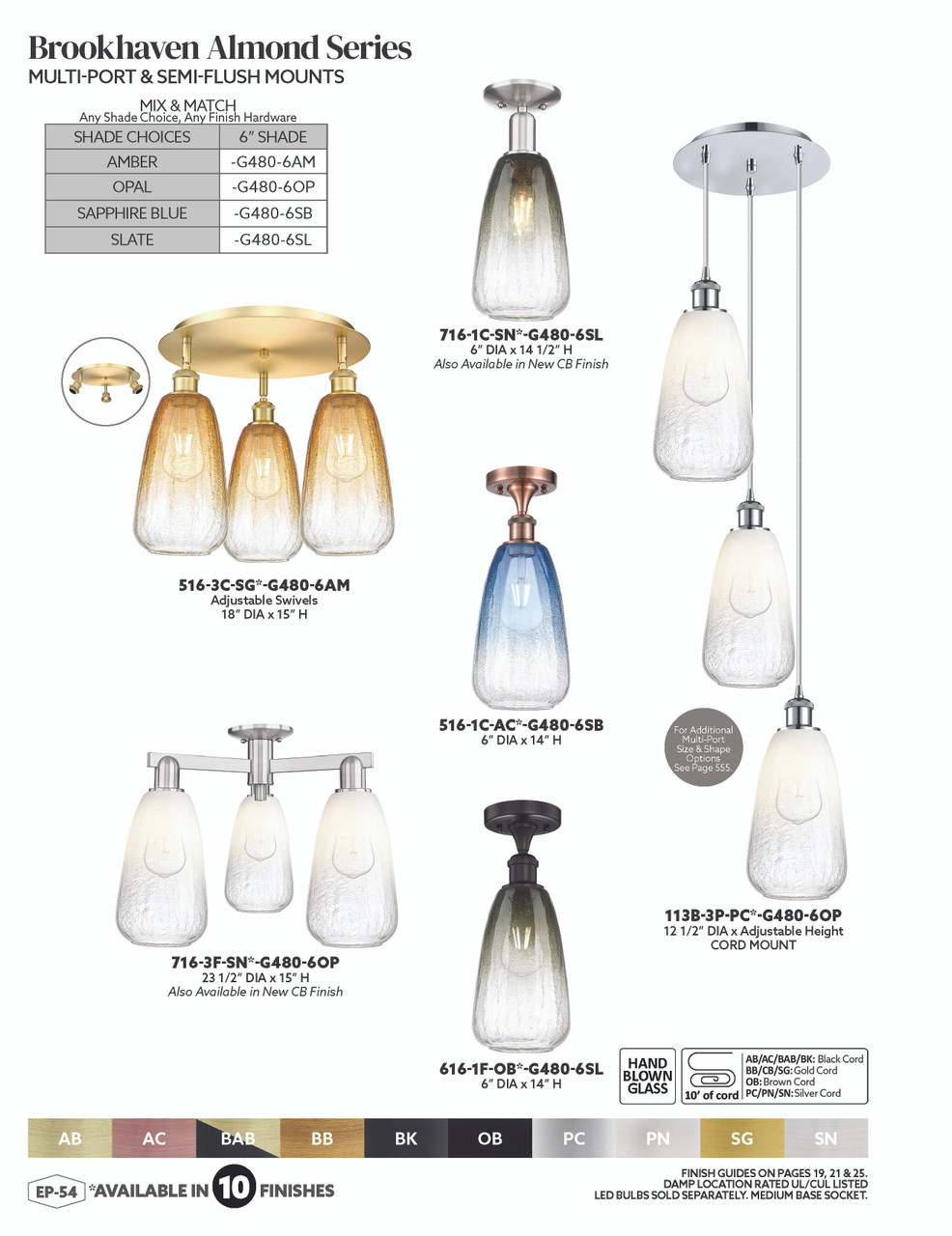 INNOVATIONS 716-3F-AC-G480-6OP Brookhaven Almond 3-Light Semi-Flush Mount Antique Copper