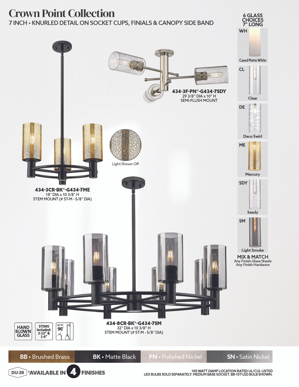 INNOVATIONS 434-3F-BB-G434-7ME Crown Point 3-Light Flush Mount Brushed Brass