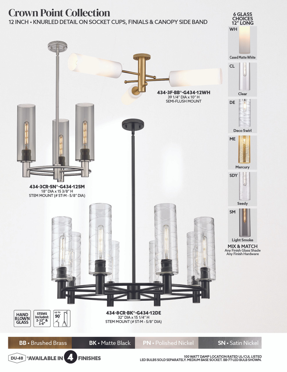 INNOVATIONS 434-3F-PN-G434-12ME Crown Point 3-Light Flush Mount Polished Nickel