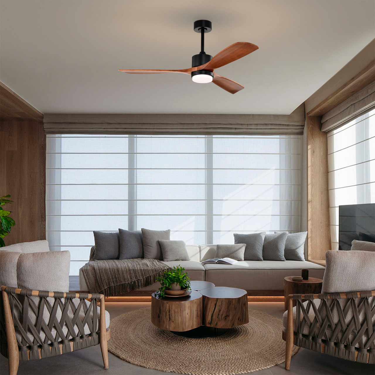 WAREHOUSE OF TIFFANY'S AW02W05BL Tariq 52 in. 1-Light Indoor Matte Black Finish Ceiling Fan with Light Kit