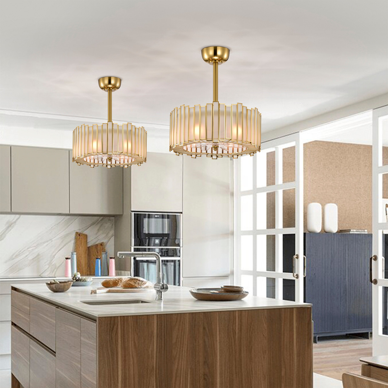 WAREHOUSE OF TIFFANY'S DW10W28BS Walda 17.7 in. 6-Light Indoor Brass Finish Ceiling Fan with Light Kit