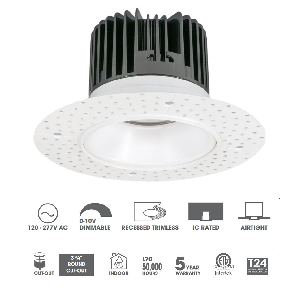 JESCO RLF-4515-RTL-UNI-SW5-WH LED 4" LED Eng/Trimless Flange 15W 5CCT 90CRI 0-10V White Downlight Fixture