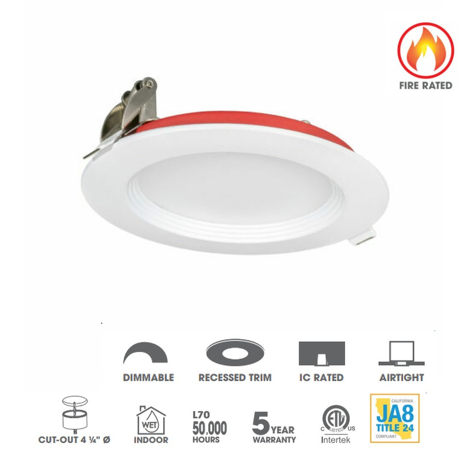 JESCO RLF-4612FR-SW5-WH LED 4" Fire Rated Round Shallow Regressed 12W 90CRI Downlight Fixture