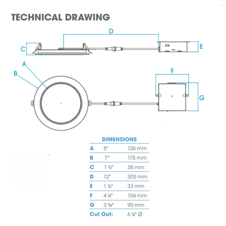 JESCO RLF-6615FR-SW5-WH LED 6" Fire Rated Round Shallow Regressed 120V 15W 90CRI Downlight Fixture
