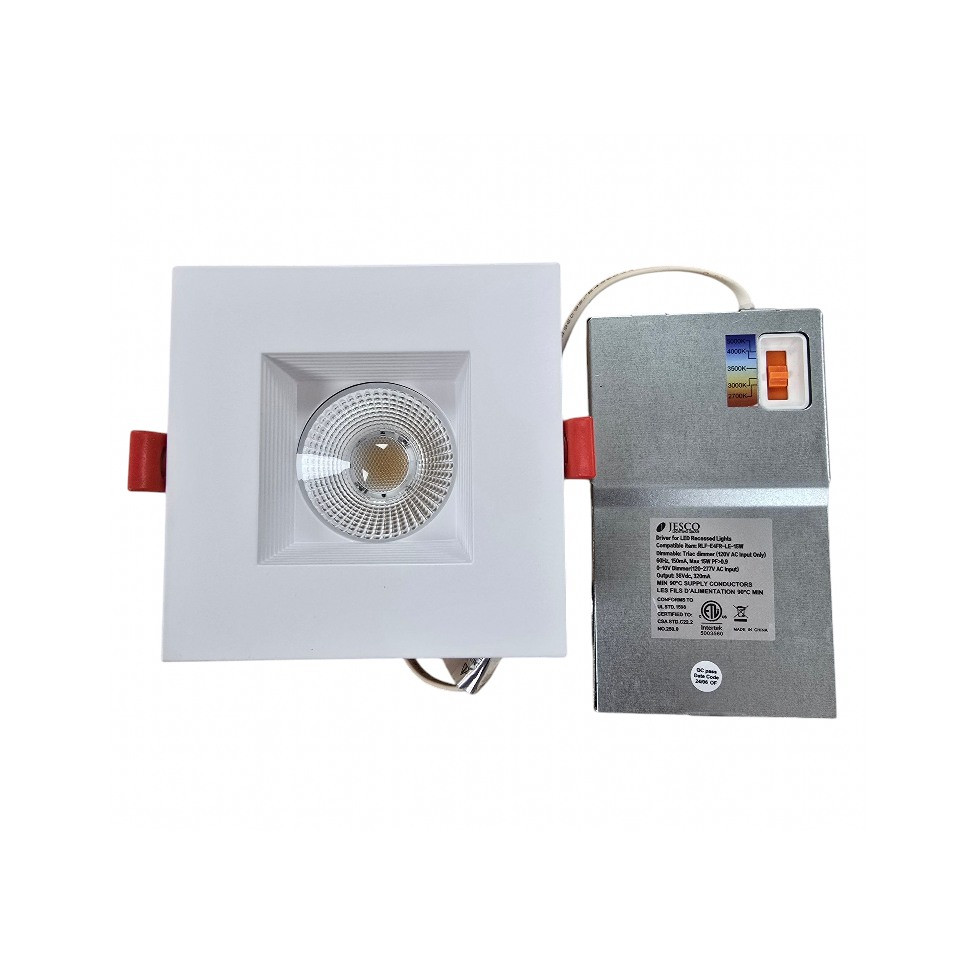 JESCO RLF-E4FR-15W-SD-FL-WH 4 inch LED Canless Fire Rated Downlight 15W 5-CCT Square / White