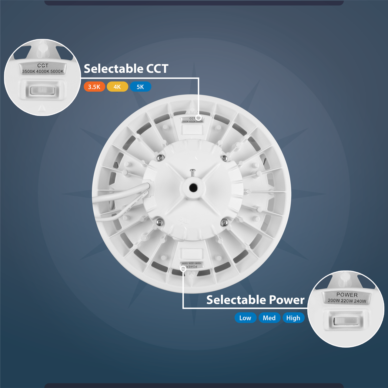 NICOR LIGHTING HBC5240SUS8WH HBC5 240W White Selectable LED UFO High Bay
