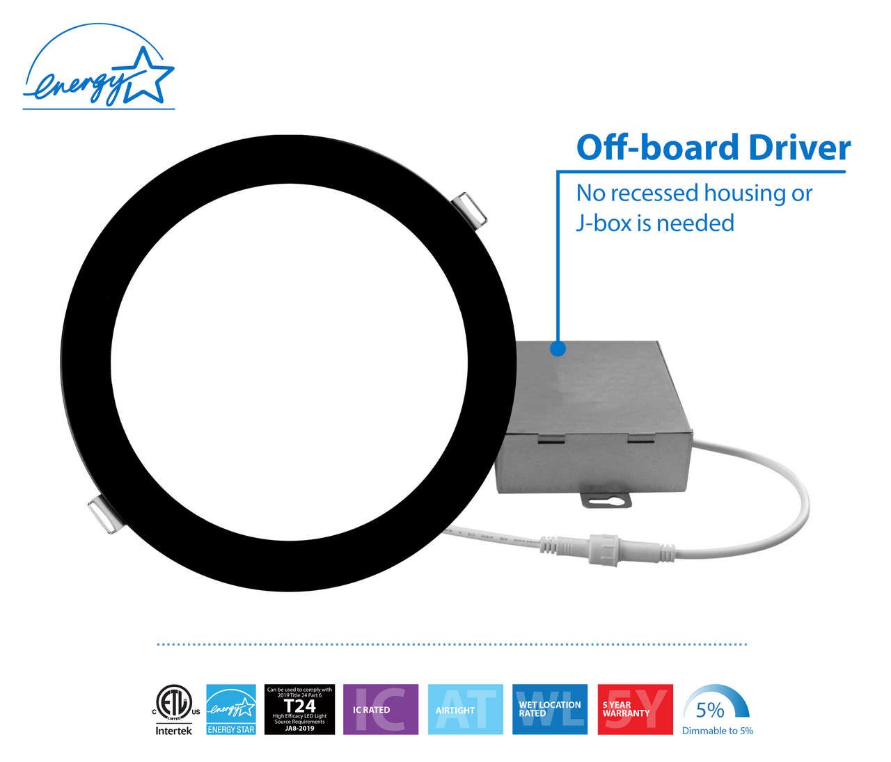 NICOR LIGHTING REL811204KRDBK REL Series 8 in. Round Black Canless LED Downlight in 4000K