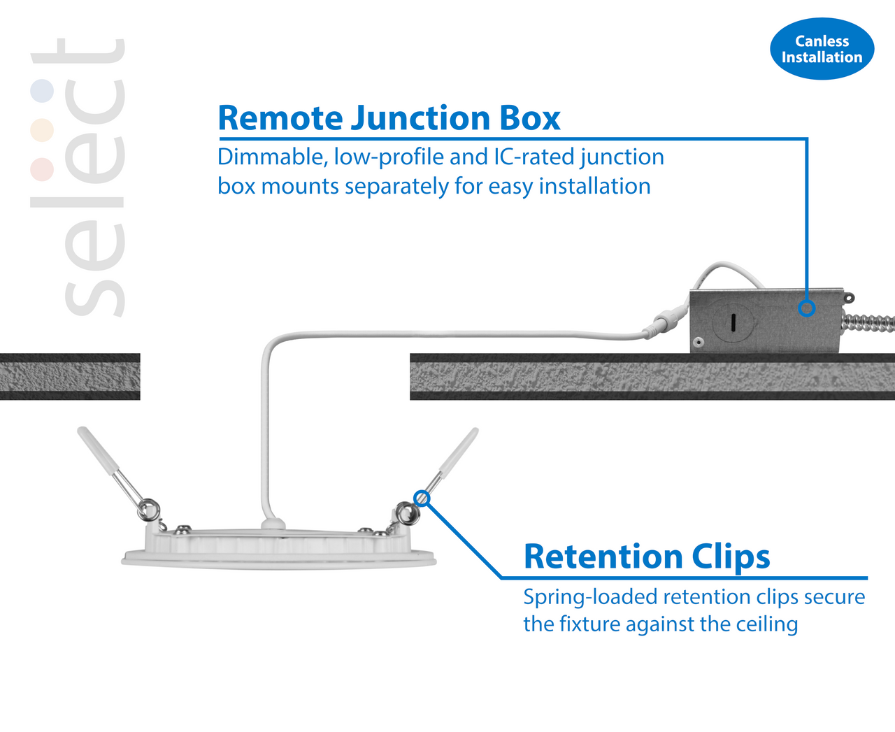 NICOR LIGHTING REL811204KRDBK REL Series 8 in. Round Black Canless LED Downlight in 4000K