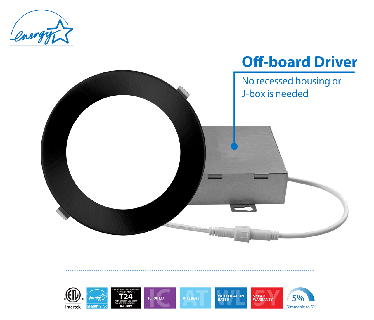 NICOR LIGHTING REL611205KRDBK REL Series 6 in. Round Black Canless LED Downlight in 5000K