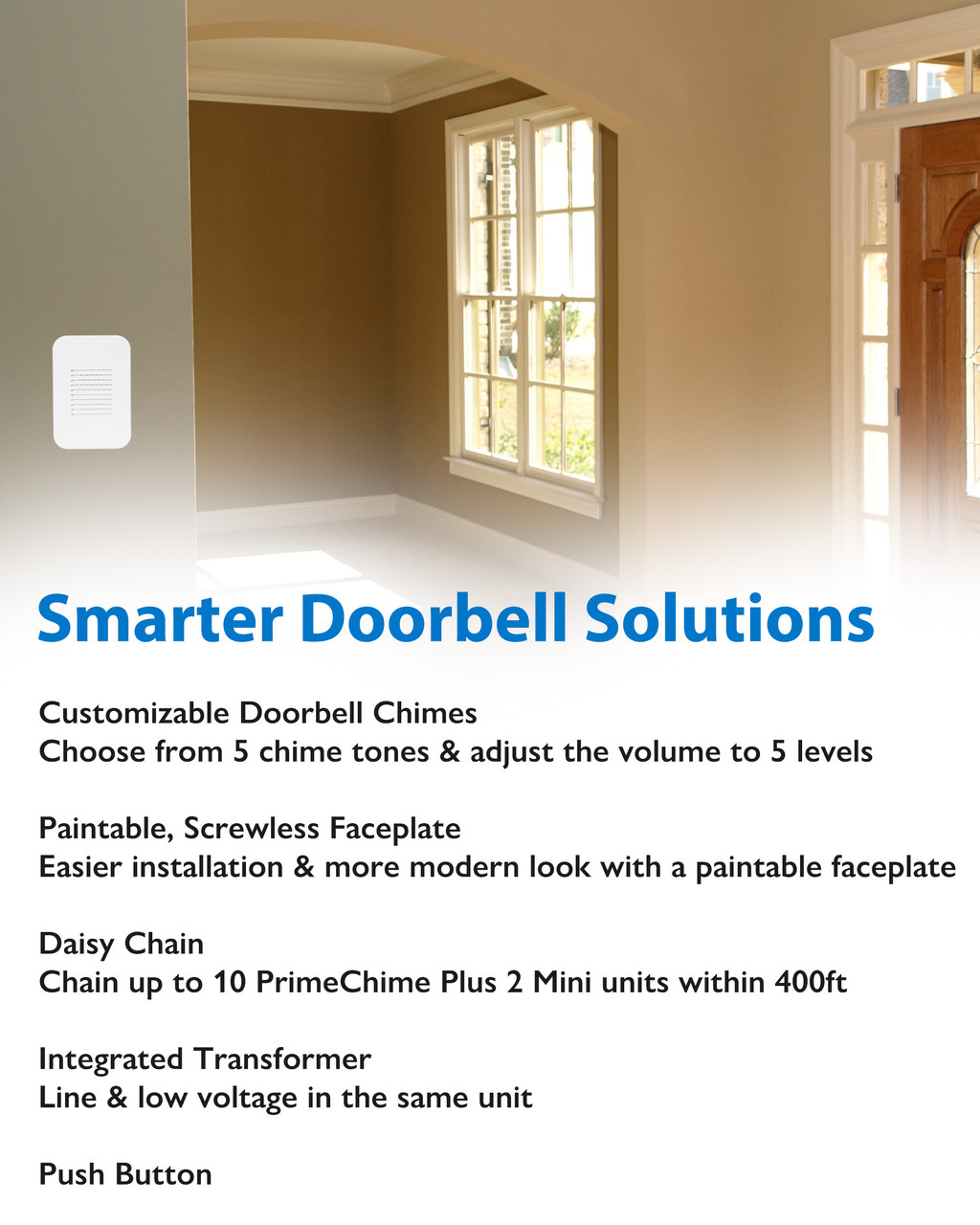 NICOR LIGHTING PRMC1120DBBK PrimeChime Plus 2 Mini- Video Compatible Doorbell Chime Kit with Black Decorative Button