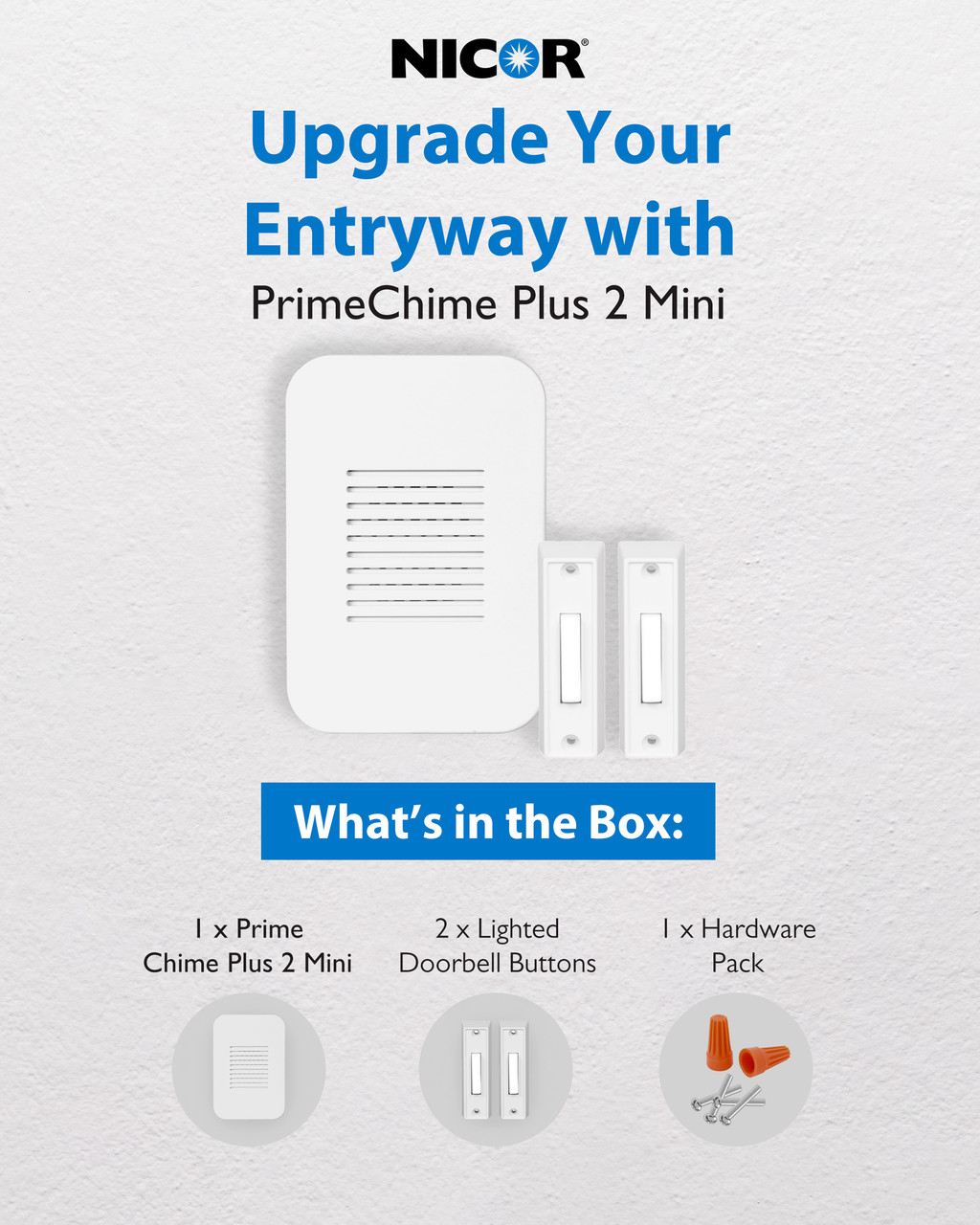 NICOR LIGHTING PRMC1120WH PrimeChime Plus 2 Mini- Video Compatible Doorbell Chime Kit