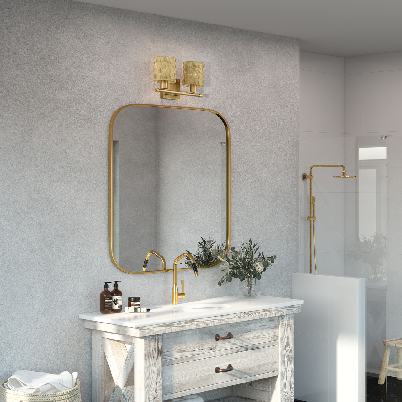 LIVEX LIGHTING 13702-48 2 Light Antique Gold Leaf Vanity Sconce