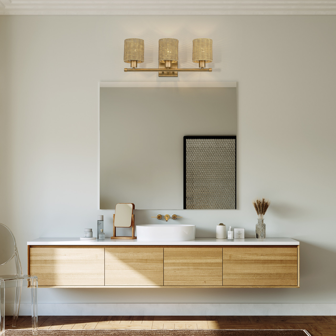 LIVEX LIGHTING 13703-48 3 Light Antique Gold Leaf Vanity Sconce