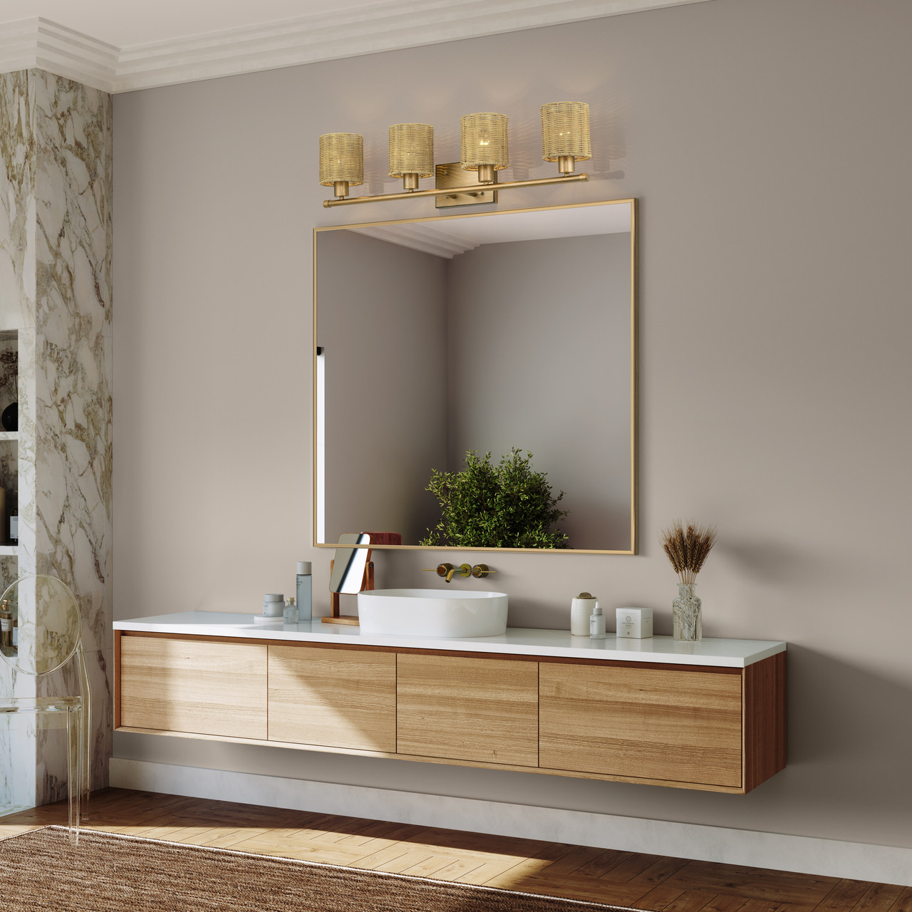 LIVEX LIGHTING 13704-48 4 Light Antique Gold Leaf Large Vanity Sconce