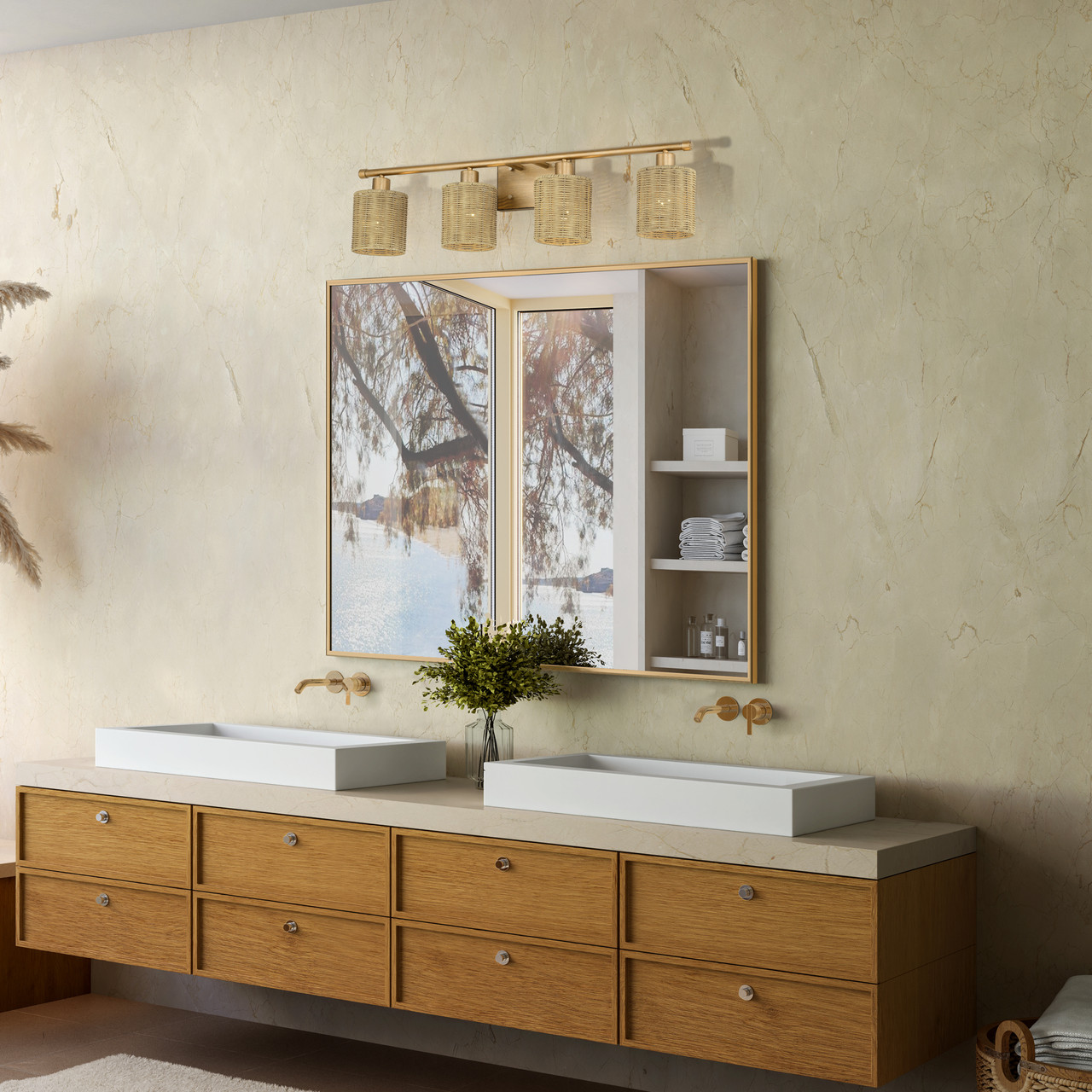 LIVEX LIGHTING 13704-48 4 Light Antique Gold Leaf Large Vanity Sconce