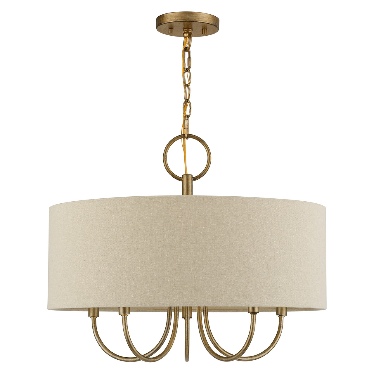 LIVEX LIGHTING 58865-48 5 Light Antique Gold Leaf Pendant Chandelier