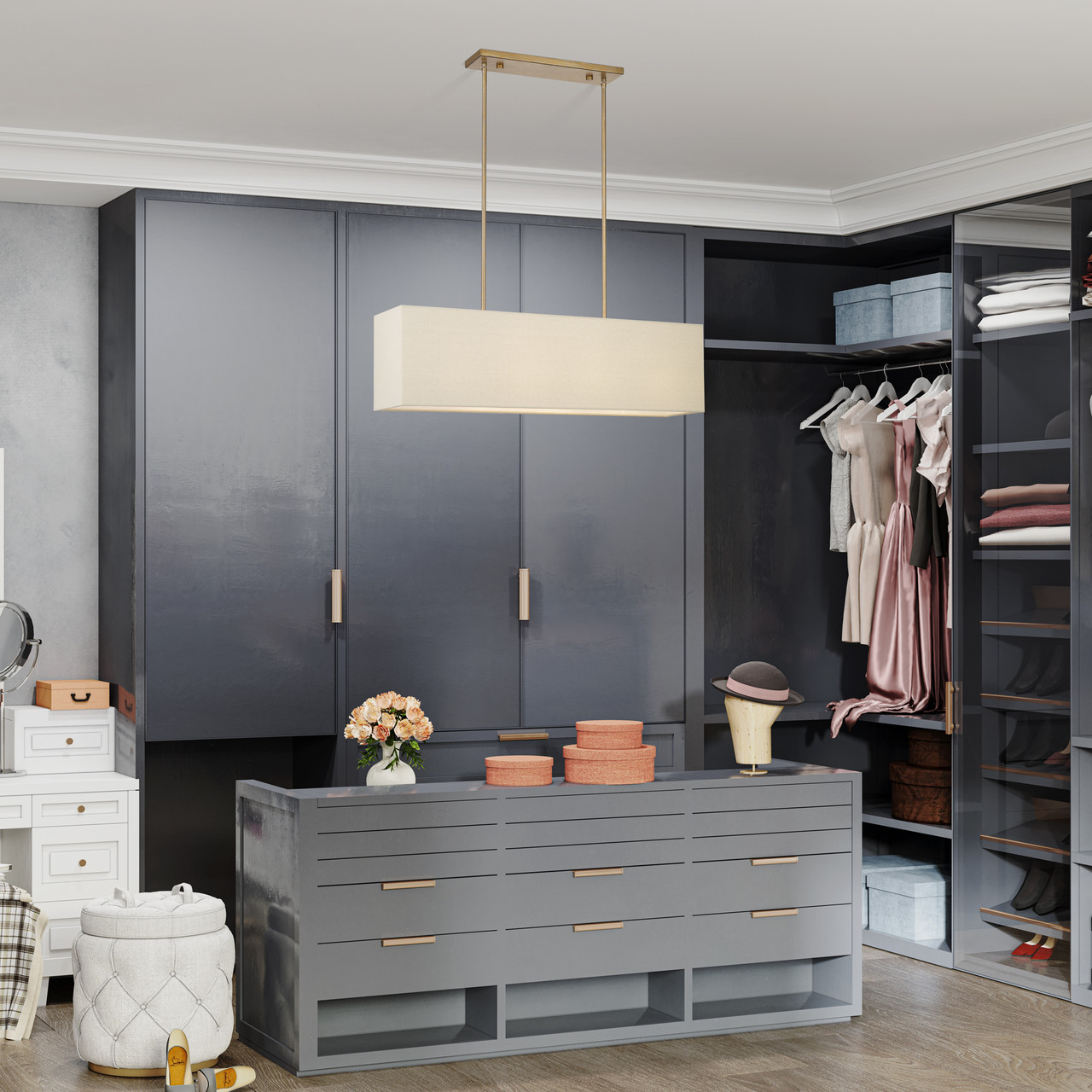 LIVEX LIGHTING 52276-48 4 Light Antique Gold Leaf Large Linear Chandelier