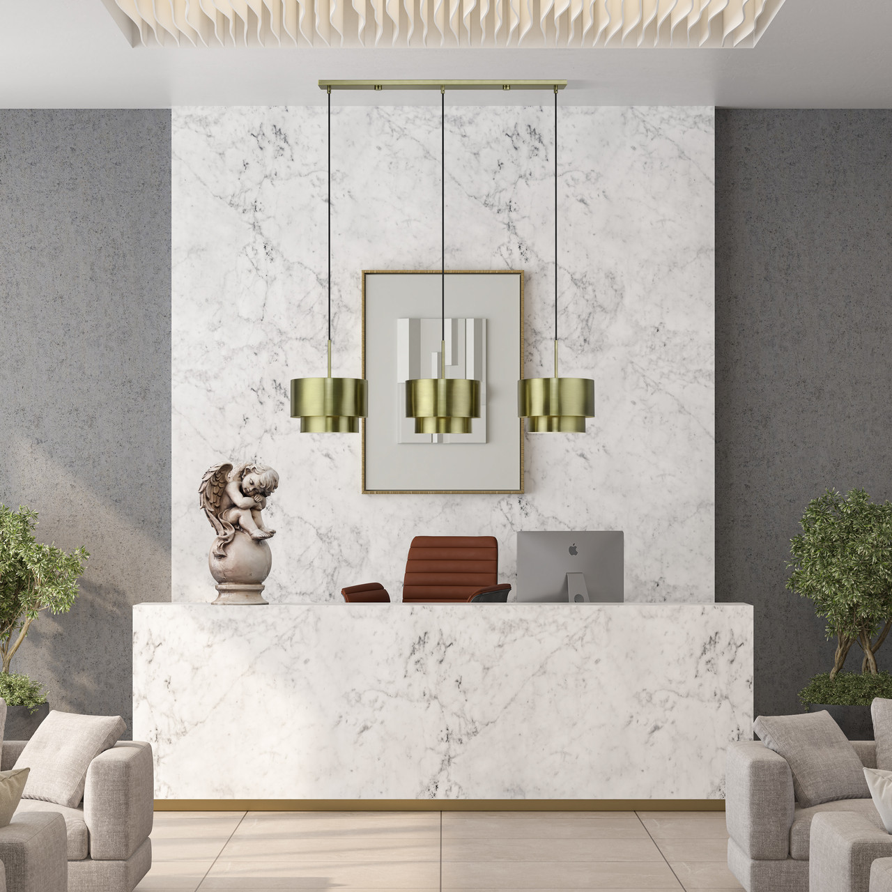 LIVEX LIGHTING 40053-01 3 Light Antique Brass Extra Large Linear Chandelier