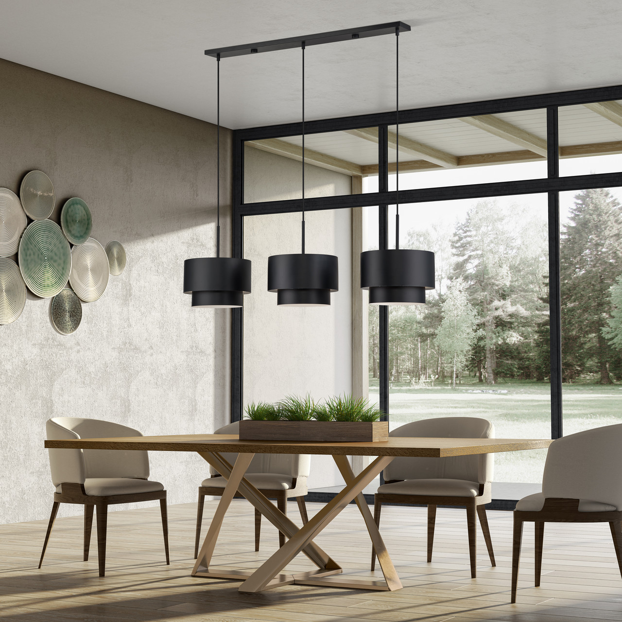 LIVEX LIGHTING 40053-04 3 Light Black Extra Large Linear Chandelier