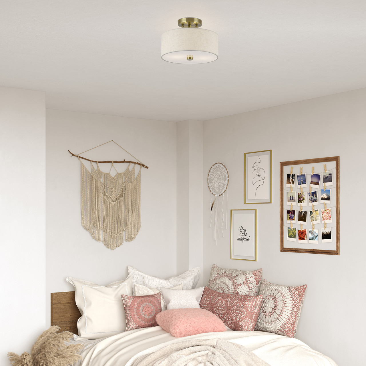 LIVEX LIGHTING 52133-01 2 Light Antique Brass Medium Semi-Flush