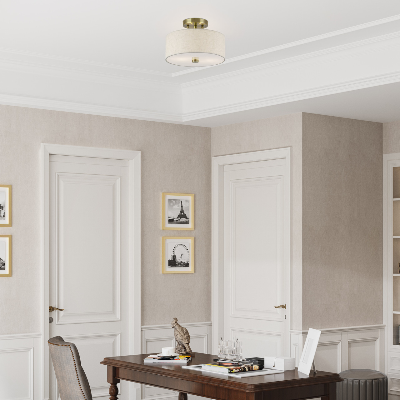 LIVEX LIGHTING 52133-01 2 Light Antique Brass Medium Semi-Flush