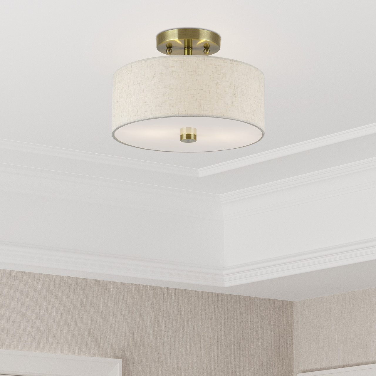 LIVEX LIGHTING 52133-01 2 Light Antique Brass Medium Semi-Flush