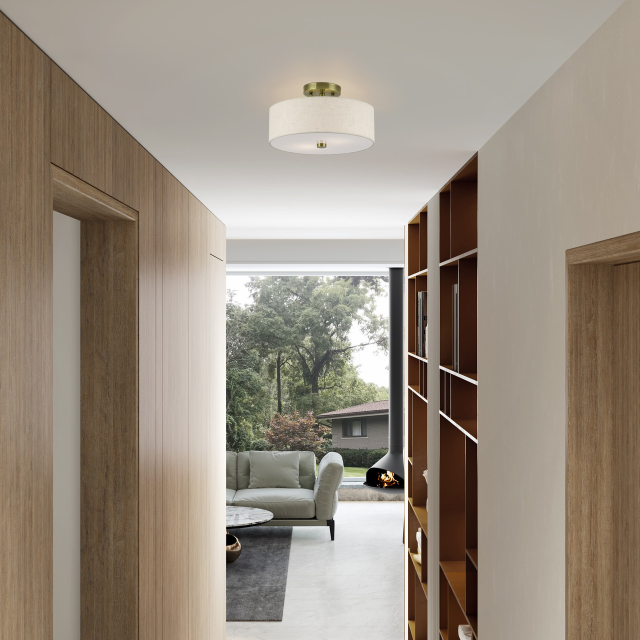 LIVEX LIGHTING 52134-01 2 Light Antique Brass Medium Semi-Flush