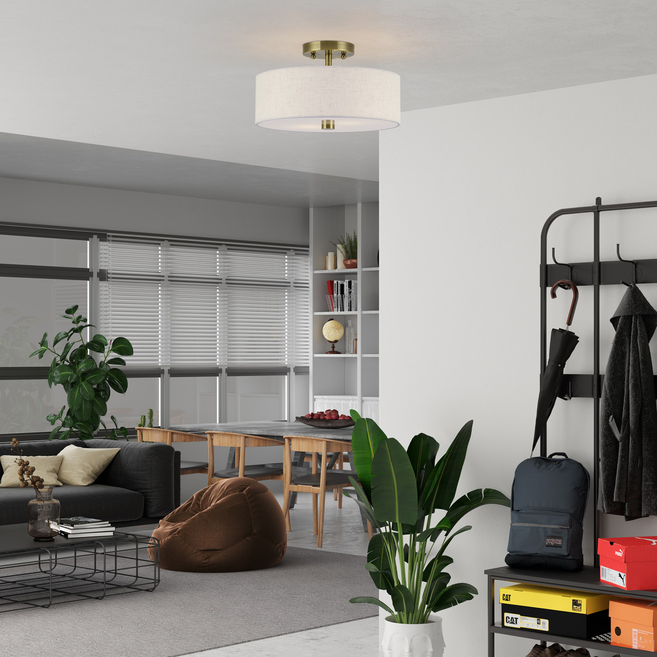 LIVEX LIGHTING 52134-01 2 Light Antique Brass Medium Semi-Flush