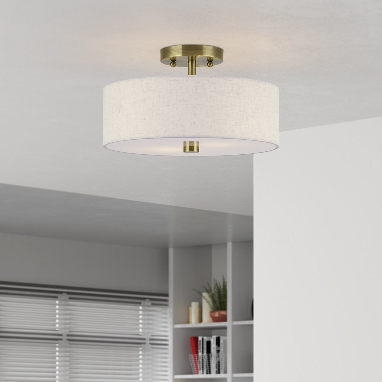 LIVEX LIGHTING 52134-01 2 Light Antique Brass Medium Semi-Flush