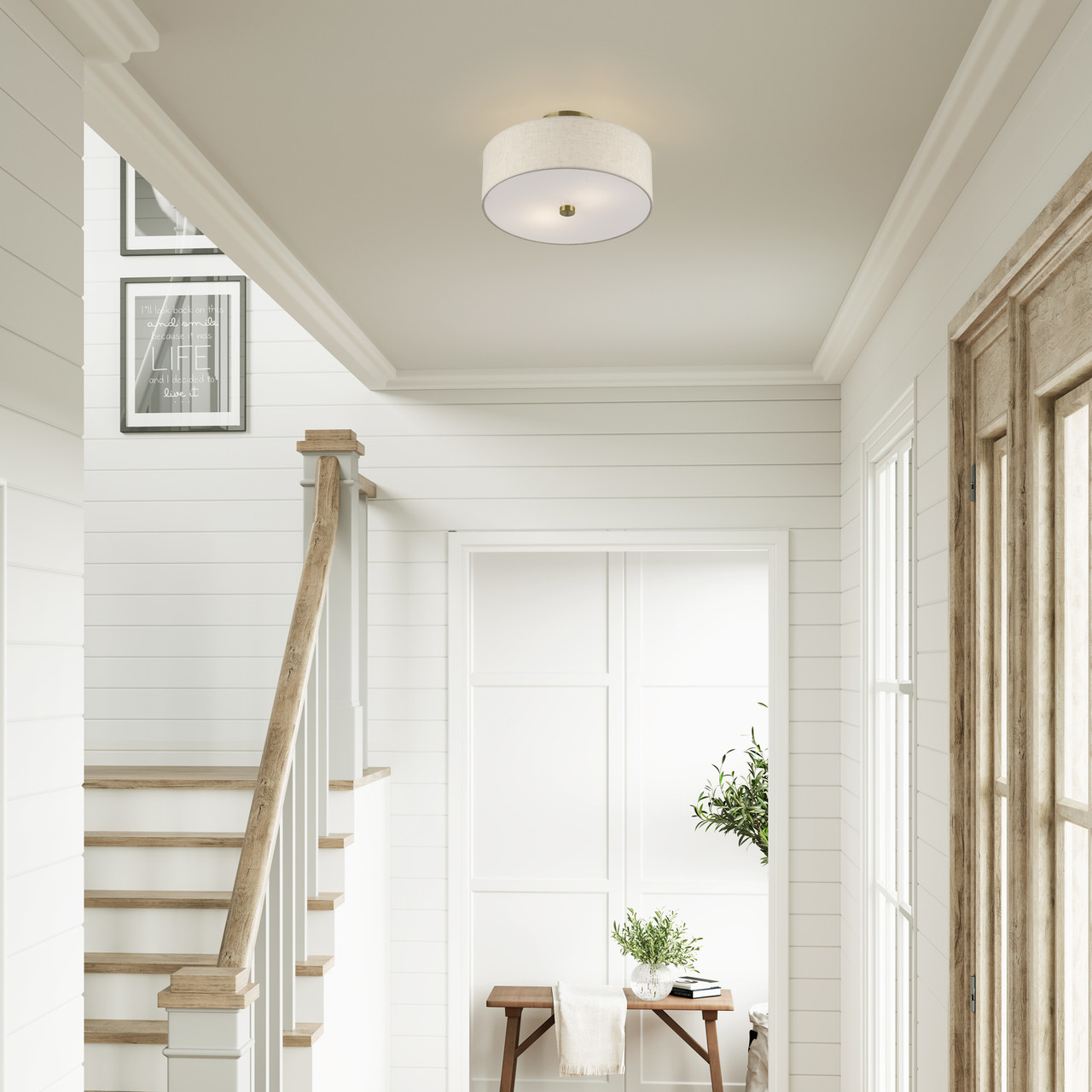 LIVEX LIGHTING 52134-01 2 Light Antique Brass Medium Semi-Flush